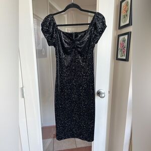 Collectif Delores black sparkle wiggle dress. Pinup glam vintage holiday dress
